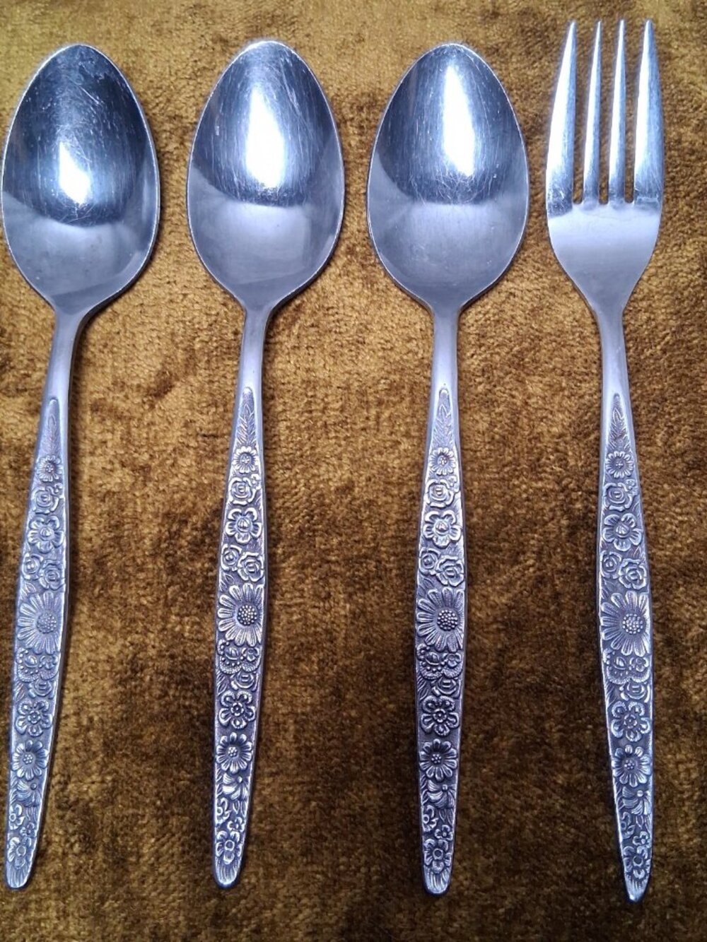 Vintage Interpur Jardinera Flatware Lot 4 Filler Pieces 3 Spoons 1 Fork Floral